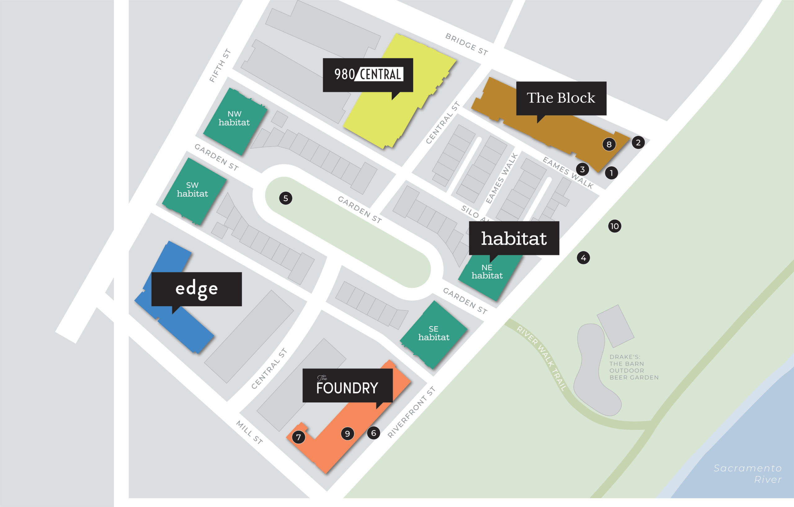 Amenities Map for The Bridge District